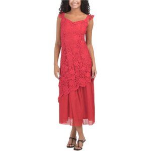 DALIA MACPHEE Sleeveless Lace Asymmetrical Hem Maxi Dress